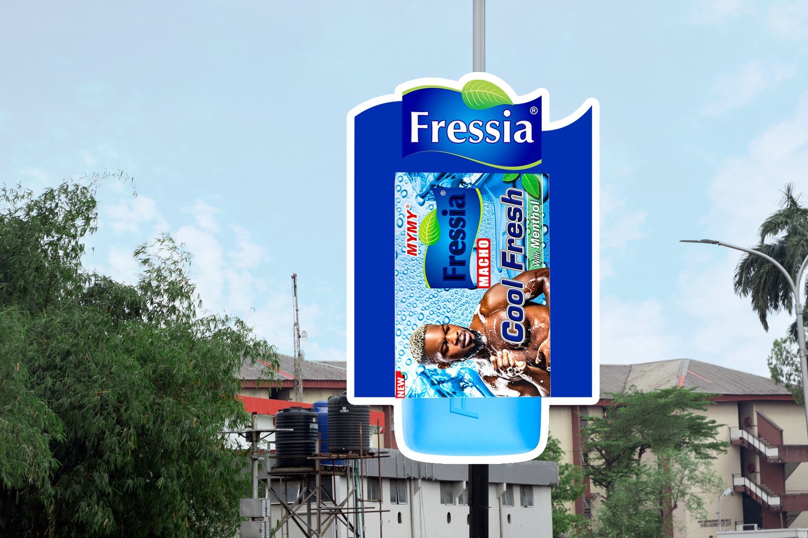 Fressia Cool Fresh lamp post creative on the UNILAG axis, Lagos