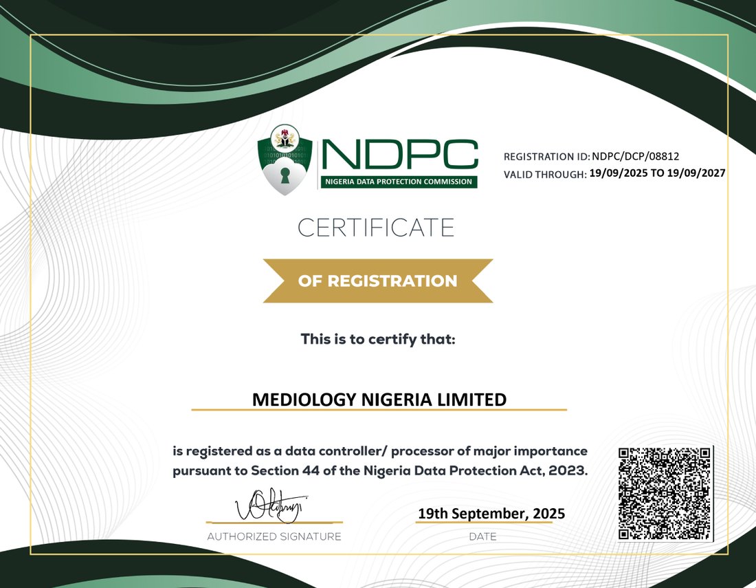 NDPC Certificate of Registration &mdash; Mediology Nigeria Limited